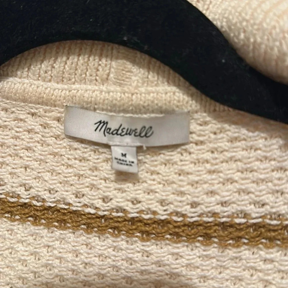 Madewell Sweater Canby Button Mockneck Sweater in Stripe tan size Medium (m) - Picture 9 of 10